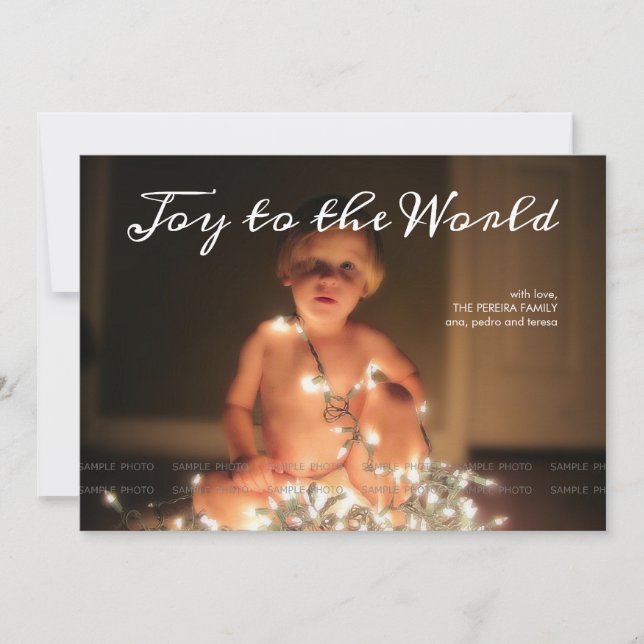 Joy to the World Photo Christmas Holiday Aqua Blue Card (Front)