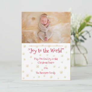 Joy to the World Photo Snowflakes Christmas Card