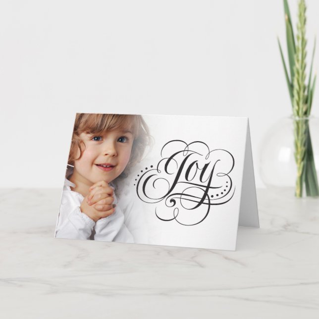Joy to the World Photo White Christmas Calligraphy Holiday Card (Front)