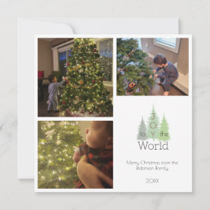 Joy to the World Pine Christmas Tree 3 Photo Holiday Card