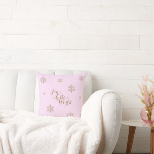 Joy to the world pink and gold throw pillow