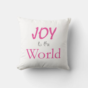 Joy to the World Pink Holiday Throw Pillow