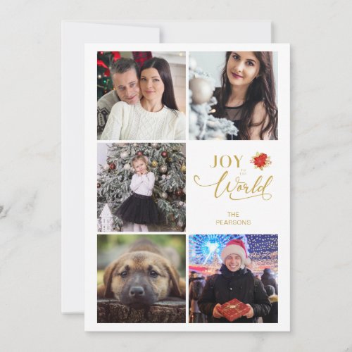 Joy To the World Poinsettias Collage 5 Photos Holiday Card