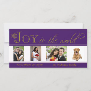 Joy to the World Purple Christmas Photo Card