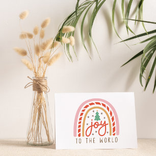 Joy to the World Rainbow Pink Christmas Card