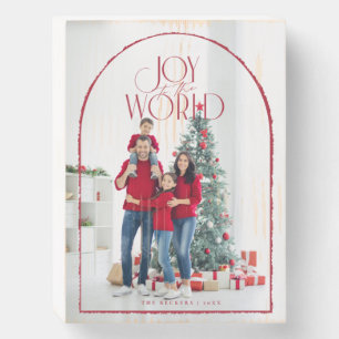 Joy to the World Red Arch frame photo Christmas Wooden Box Sign
