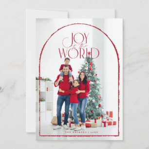 Joy to the World Red Arch frame photo Holiday Card