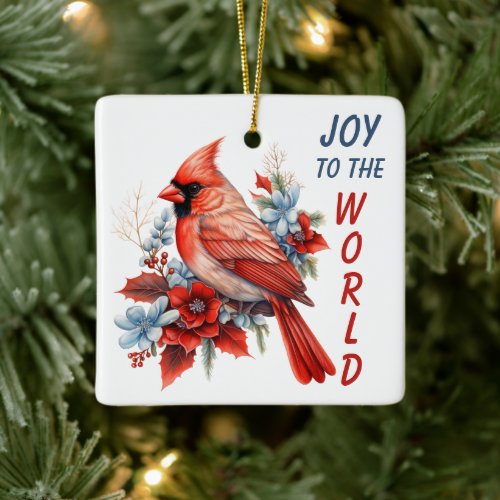 Joy to the World Red Cardinal Holiday Ceramic Ornament