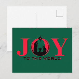 Joy to the World Red Green Nativity Christmas Holiday Postcard