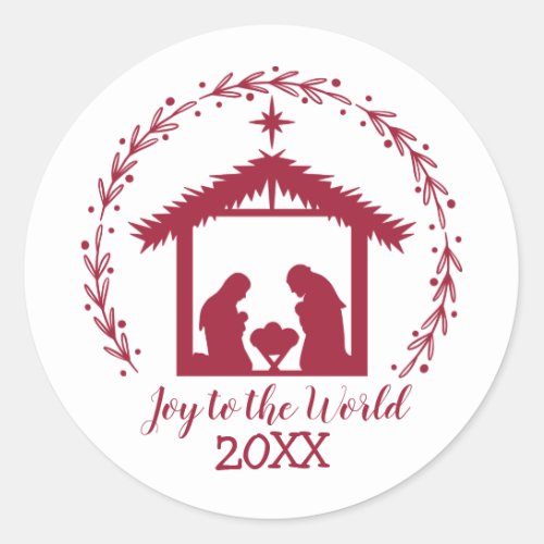 Joy to the World Red Nativity Classic Round Sticker