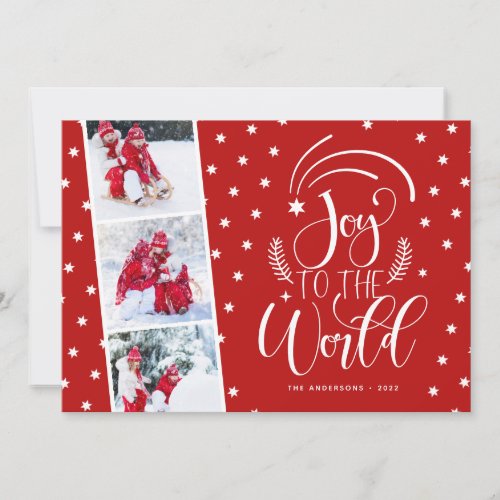 Joy to the World Red Photo Strip Christmas Holiday Card