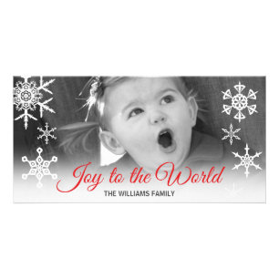 Joy to the World Red Typography Snow Holiday Photo Card