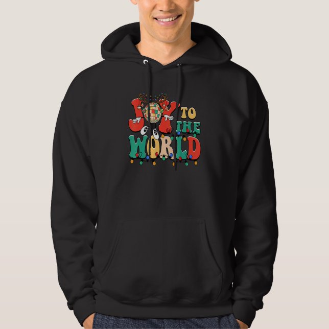 Joy To The World Reindeer Disco Ball Christmas Hol Hoodie (Front)