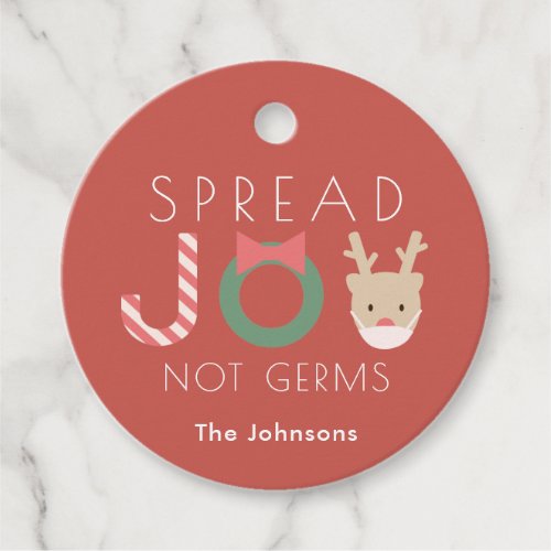 JOY to the World Reindeer Mask Red Holiday Favor Tags