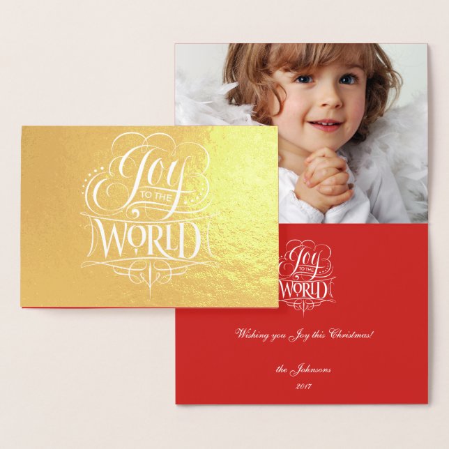 Joy to the World - Religious Christmas Calligraphy Foil Card (Display)