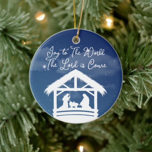 Joy to the World Religious Christmas Nativity Ceramic Ornament