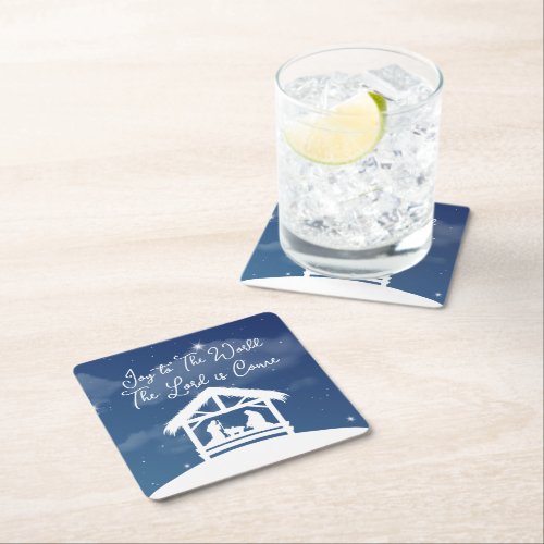 Joy to the World Religious Christmas Nativity Square Paper Coaster