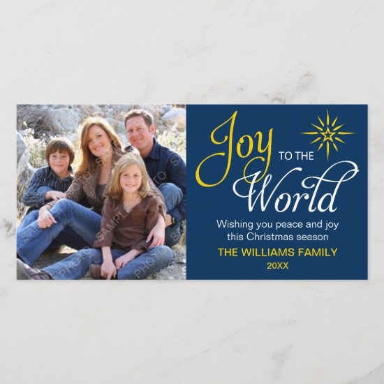 Joy to the World Religious Christmas Navy Blue Holiday Card