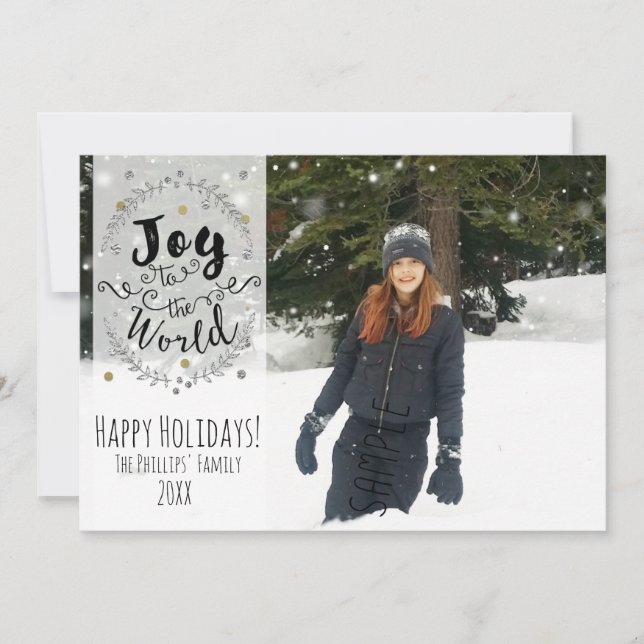 Joy to the World Rustic Silver Gold Holiday Photo (Front)