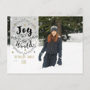 Joy to the World Rustic Silver Gold Holiday Photo Postcard