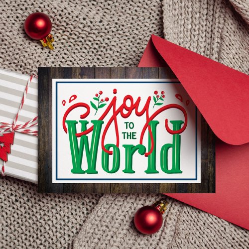 Joy to the World Rustic Wood Background Snowflake Holiday Card