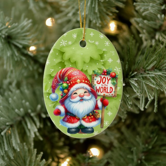 Joy To the World Santa Claus Snowflakes Ceramic Ornament (Tree)