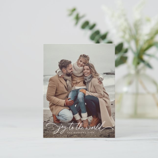 Joy to the World script Christmas/Holiday photo  Postcard (Standing Front)