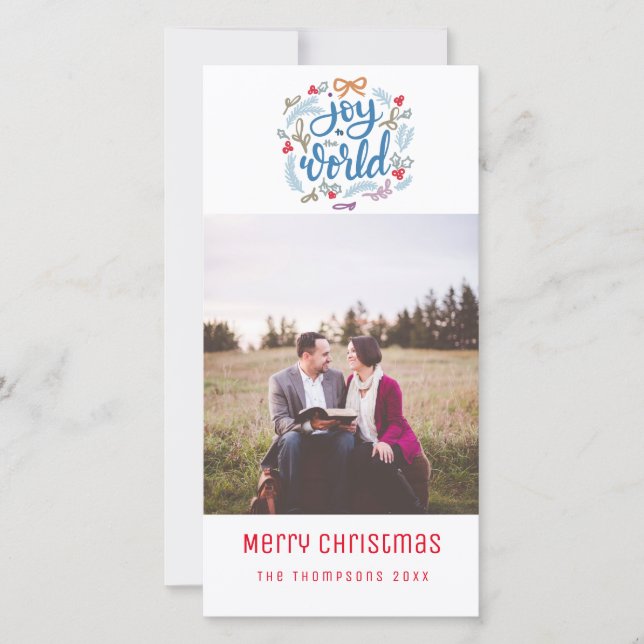 Joy to the World script Christmas Photo Card (Front)