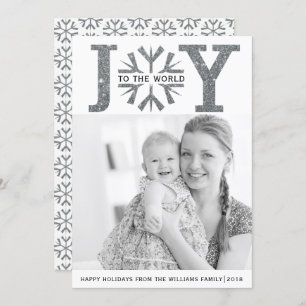 Joy to the world silver gray snowflake Christmas Holiday Card