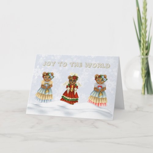 Joy to the World Singing Angel Bears Holiday Card
