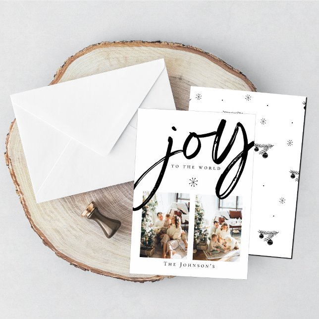 Joy to the World Snowflake Black and White Photo Holiday Card (Creator Uploaded)