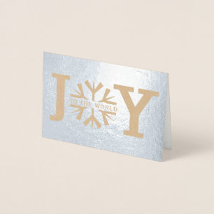 Joy to the world snowflake modern Christmas silver Foil Card