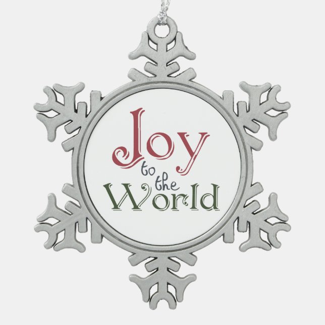 Joy to the World Snowflake Pewter Christmas Ornament (Front)