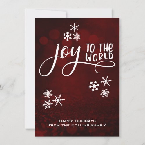 Joy to the World Snowflakes Happy Holidays Family Holiday Card