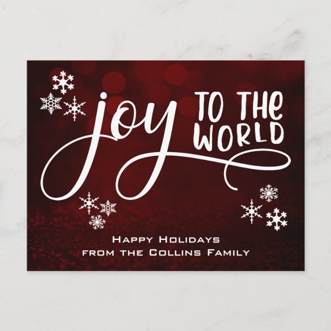 Joy to the World Snowflakes Happy Holidays Holiday Postcard (Front)