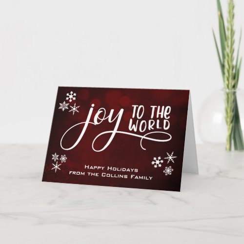 Joy to the World Snowflakes Happy Holidays Message Holiday Card