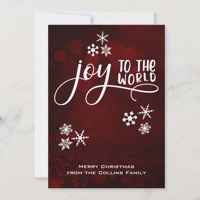 Joy to the World Snowflakes Merry Christmas Note Holiday Card (Front)