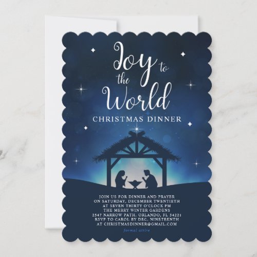 Joy to the World Starry Nativity Christmas Dinner Invitation