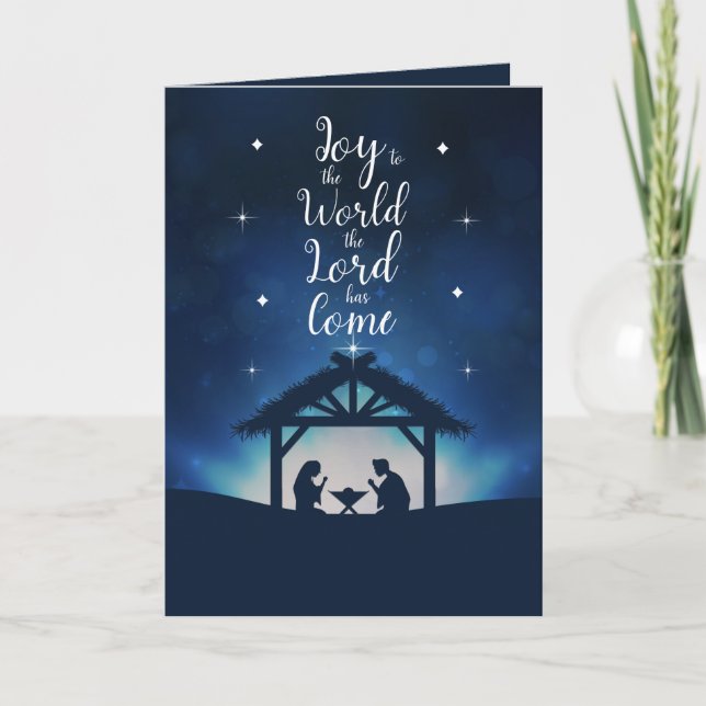Joy to the World Starry Nativity Scene Christmas Card (Front)
