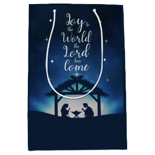 Joy to the World Starry Nativity Scene Christmas Medium Gift Bag