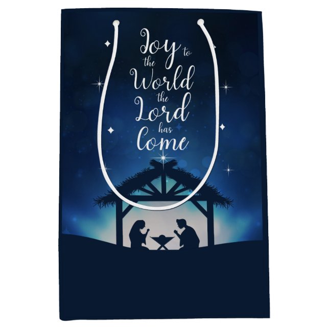 Joy to the World Starry Nativity Scene Christmas Medium Gift Bag (Front)