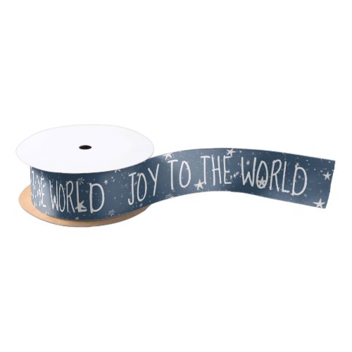 JOY TO THE WORLD Text With Stars Satin Ribbon