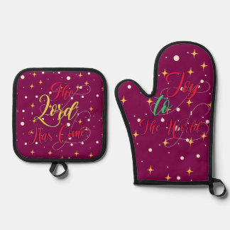 Joy To The World the Lord Has Come Christian Gift Oven Mitt & Pot Holder Set