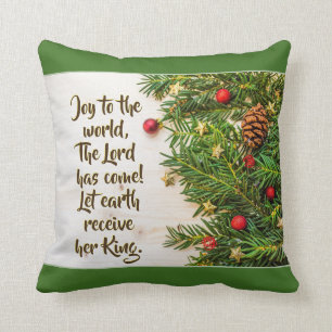 Joy to the World the Lord has Come Christmas Carol Throw Pillow