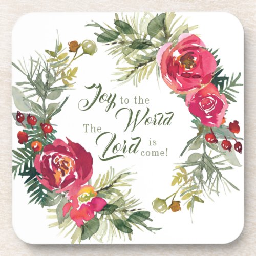 Joy to the World The Lord is Come Christmas Beverage Coaster