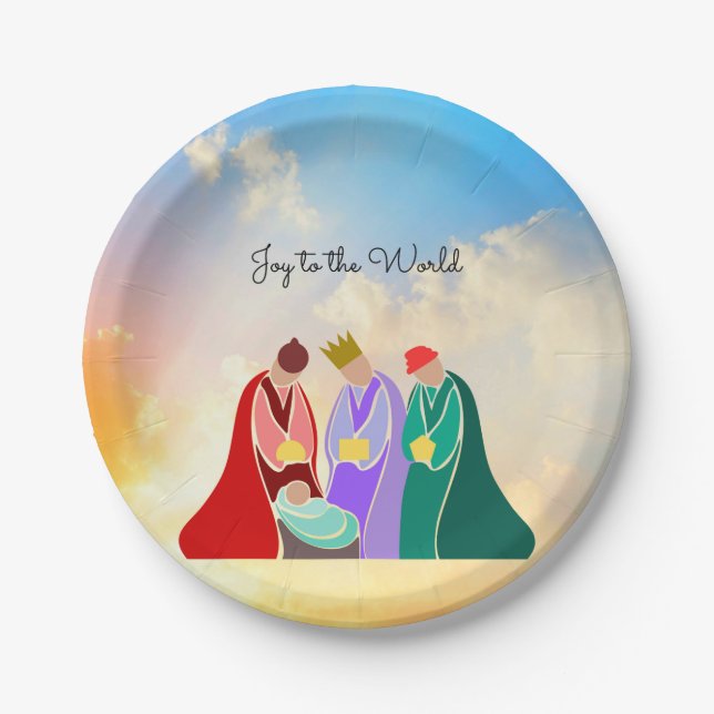 Joy to the World, The Three Wise Men illustration Paper Plates (Front)