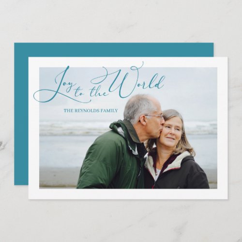 Joy to the World Turquoise Photo Christmas Holiday Card