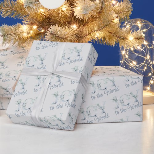 Joy to the World Typographic Winter Greenery Wrapping Paper