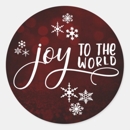 Joy to the World Typography and Snowflakes 2 Classic Round Sticker