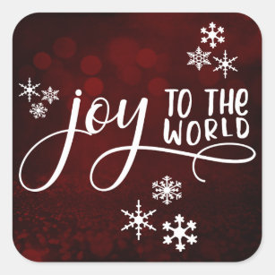 Joy to the World Typography and Snowflakes 3 Square Sticker